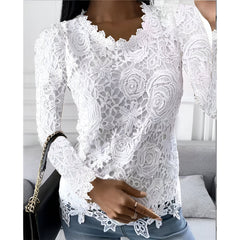 Anelie | Elegante Spitzen-Bluse mit langen Ärmeln in Weiß