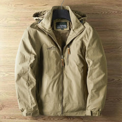 Regenjacke Herren Wasserdicht Mit Kapuze | Leichte Outdoorjacke Mit Reißverschluss in Khaki