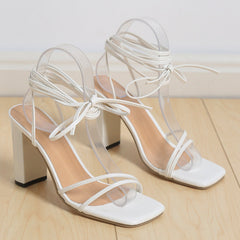 Penelope - Sommer Damen Elegante Schnürsandalen mit Blockabsatz in Weiß