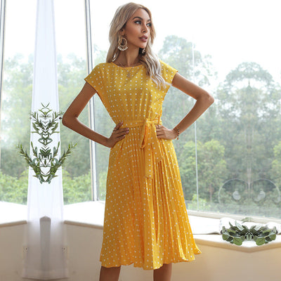 Petronella – Elegantes Polka Dot Midi-Kleid mit kurzem Ärmel für Damen