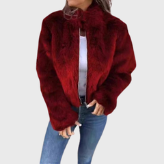 Aileen | Pelz-Winterjacke mit Stehkragen in Rot