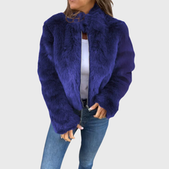 Aileen | Pelz-Winterjacke mit Stehkragen in Blau