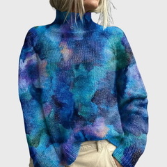 Jacqueline | Damen Pullover Mit Waldprint Und Rollkragen in Blau
