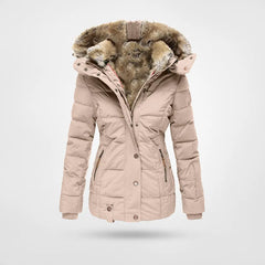 Winterjacke Damen Mit Kapuze | Wintermantel Gefüttert Mit Reißverschluss in Rosa