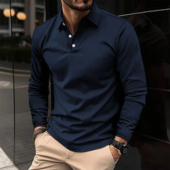 Konstantin | Herren Langarm Polo mit Kragen in Marineblau