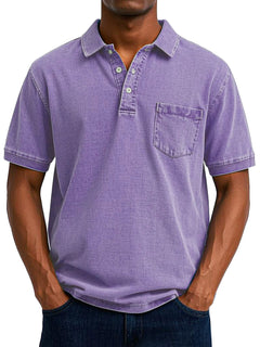 Gustav | Herren Vintage Kurzarm Polohemd mit Tasche in Lila