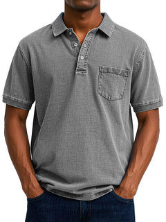 Gustav | Herren Vintage Kurzarm Polohemd mit Tasche in Grau