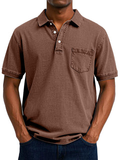 Gustav | Herren Vintage Kurzarm Polohemd mit Tasche in Braun