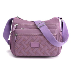 Praktische Damen-Schultertasche aus strapazierfähigem Nylon in Lila