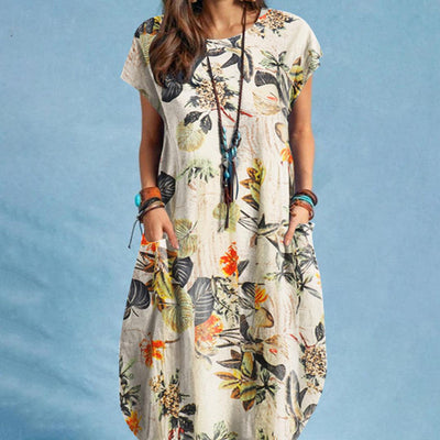 Damen Sommer-Midikleid mit Taschen und Blumenmuster