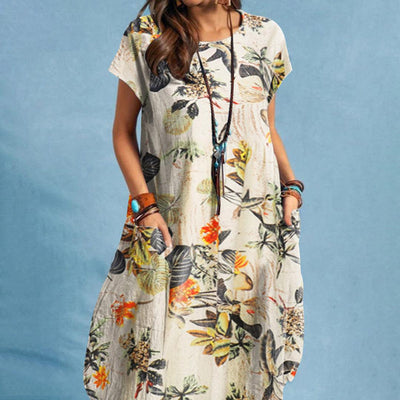 Damen Sommer-Midikleid mit Taschen und Blumenmuster