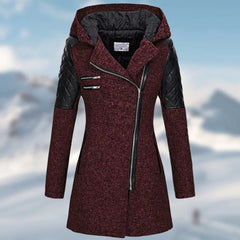Winterjacke Damen Mit Kapuze | Lang Geschnitten Mit Reißverschluss in Rot
