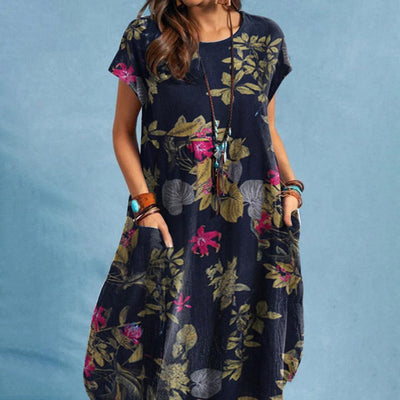 Damen Sommer-Midikleid mit Taschen und Blumenmuster