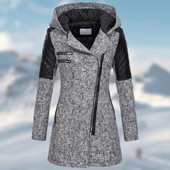 Winterjacke Damen Mit Kapuze | Lang Geschnitten Mit Reißverschluss in Grau