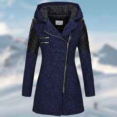 Winterjacke Damen Mit Kapuze | Lang Geschnitten Mit Reißverschluss in Blau