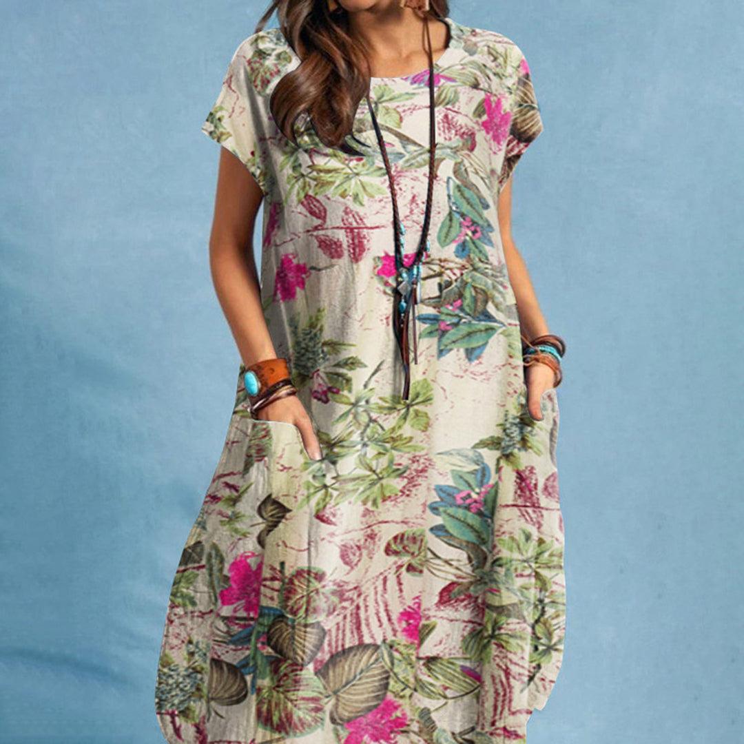 Damen Sommer-Midikleid mit Taschen und Blumenmuster