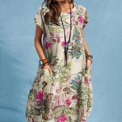 Damen Sommer-Midikleid mit Taschen und Blumenmuster