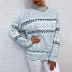 Damen Strickpullover mit Schneeflockenmuster | Gemütlich in Hellblau