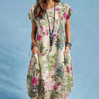 Damen Sommer-Midikleid mit Taschen und Blumenmuster
