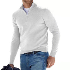 Herren Half Zip Langarm Pullover in Weiß