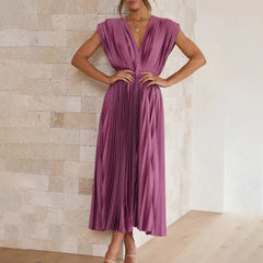 Liesel - Elegantes V-Ausschnitt Plissee Maxikleid in Lila