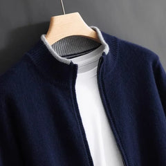Reißverschluss Strickjacke Für Herren | Minimalistischer Stil Mit Stehkragen in Blau
