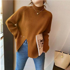 Aella - Gerippter Rollkragenpullover in Kaffee