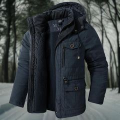 Herren Winterjacke | Lässig mit Kapuze und Taschen in Blau