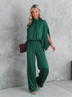 Riley | Stehkragen Weites Bein Jumpsuit in Grün