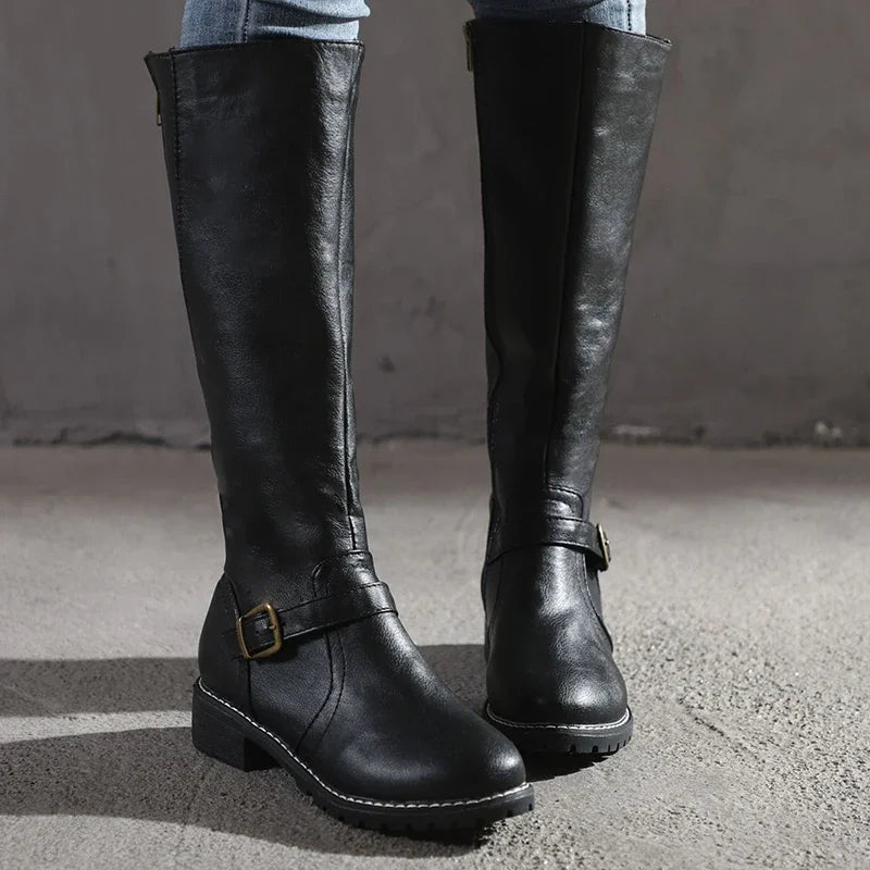 Klassische Kniehohe Stiefel für Damen | Mit Schnallendetails