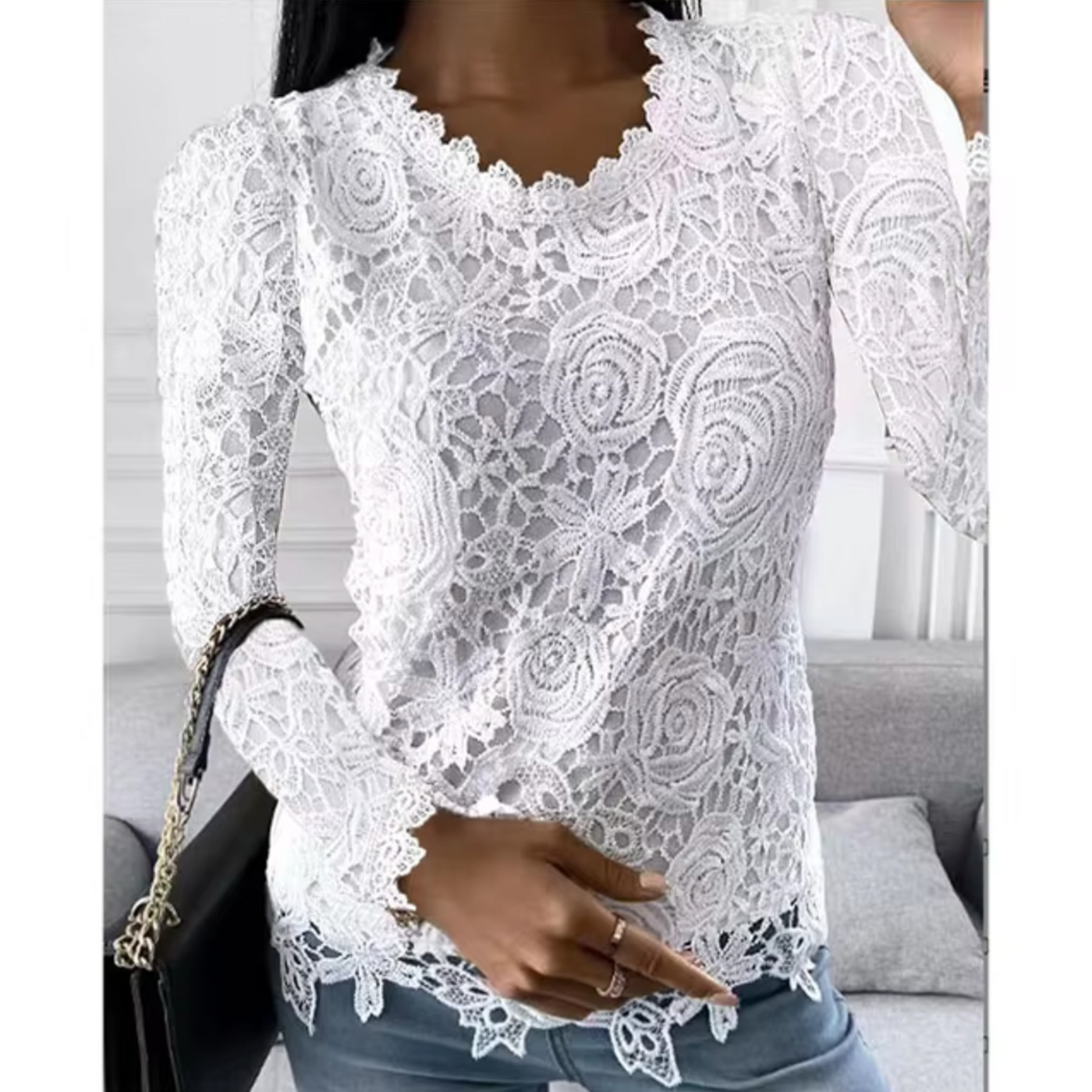 Quendola – Elegantes Spitzentop mit Blumenmuster