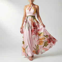 Jessica | Damen Bedrucktes Neckholder Abendkleid in Rosa