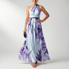 Jessica | Damen Bedrucktes Neckholder Abendkleid in Lila