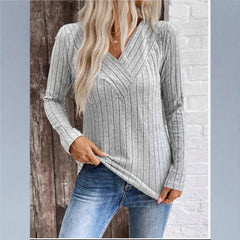 Leni | Strukturierter Streifen Pullover in Grau