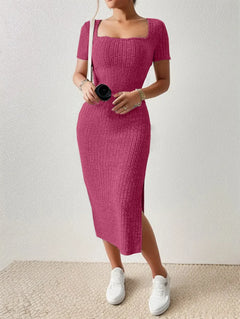 Stefanie® | Strickkleid mit Quadrat-Ausschnitt in Rosa