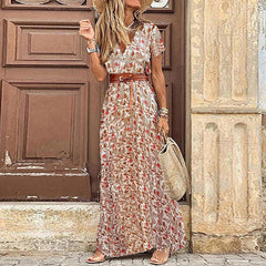 Liora | Maxi Ibiza Kleid im Hippie-Stil + GRATIS Gürtel in Rot