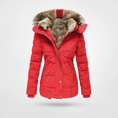 Winterjacke Damen Mit Kapuze | Wintermantel Gefüttert Mit Reißverschluss in Rot
