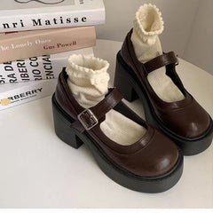Karin | Retro Plateau Schuhe in Braun