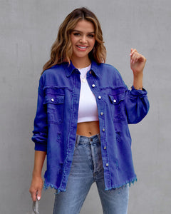 Aziza -  Zerfledderte Jeansjacke in Blau