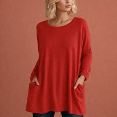 Oversized Tunika mit Taschen für Damen – bequeme lässige lange Bluse | Lieke in Rot