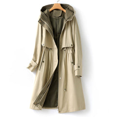 Wasserdichter Trenchcoat mit Kapuze für Damen | Langarm in Beige