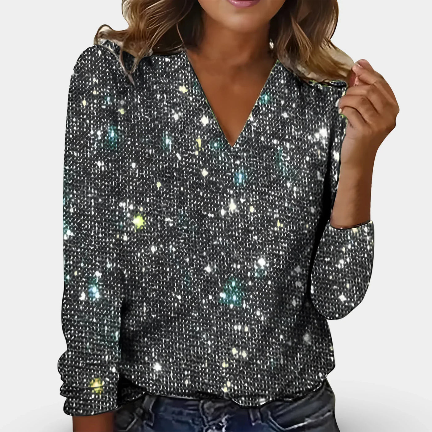Roxy - Elegante Damen-Bluse mit V-Ausschnitt und Diamantmuster