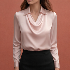Satinbluse mit drapierendem Kragen für Damen | Elina in Rosa