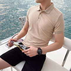 Alexander | Spitzer Kragen Slim-Fit Poloshirt in Apricot