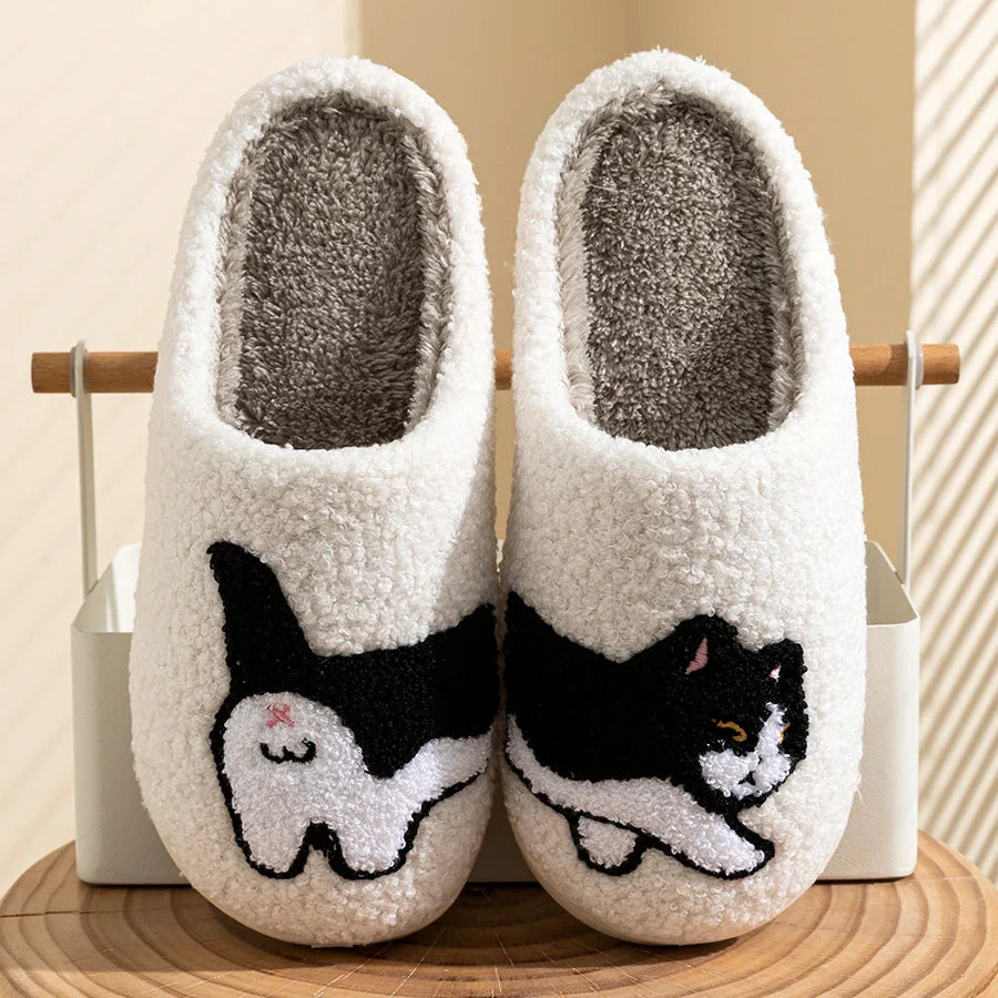 Bequeme Hausschuhe mit Katzenmotiv | Warme