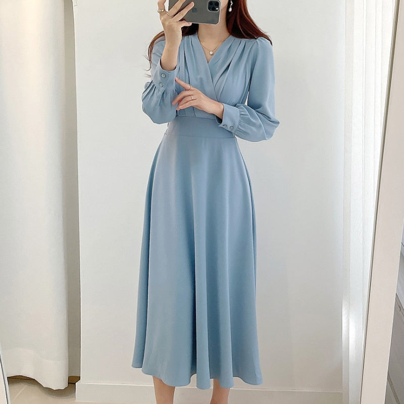 Monique - V-Ausschnitt Puffärmel Kleid