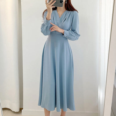 Monique - V-Ausschnitt Puffärmel Kleid