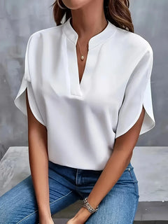 Sophia | Plissee-Front Stehkragen Bluse in Weiß