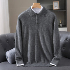 Leighton Cashmere Polo Sweater in Gray