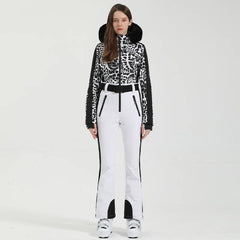 Einteiliger Skianzug für Damen | Wintersportbekleidung in Schwarz / Weiß 1